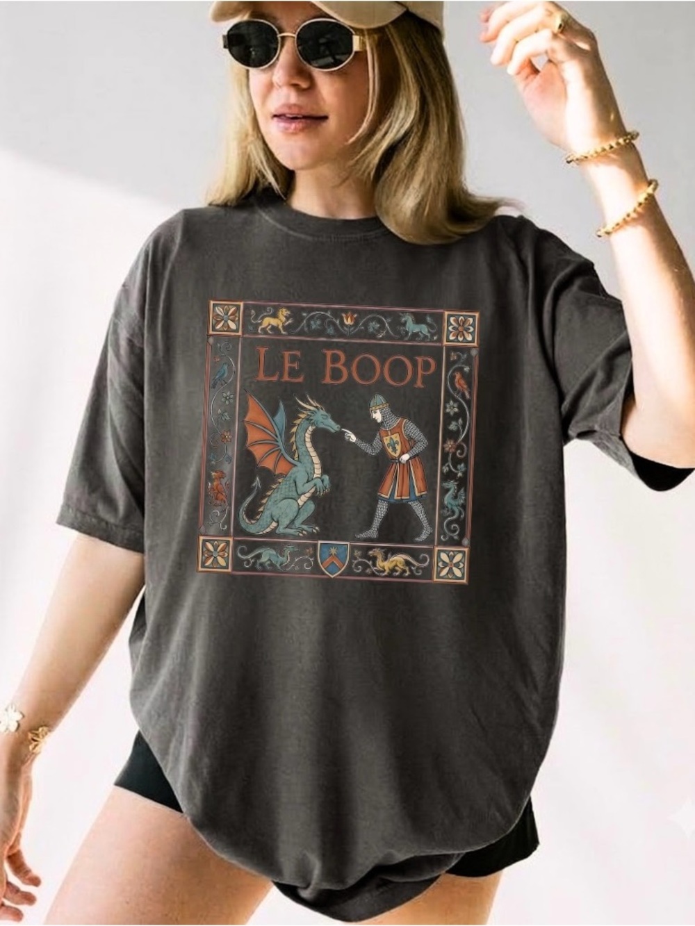 Comfort Colors Le Boop Knight Dragon Medieval Bookish Fantasy Graphic Tee - Picture 2 of 3